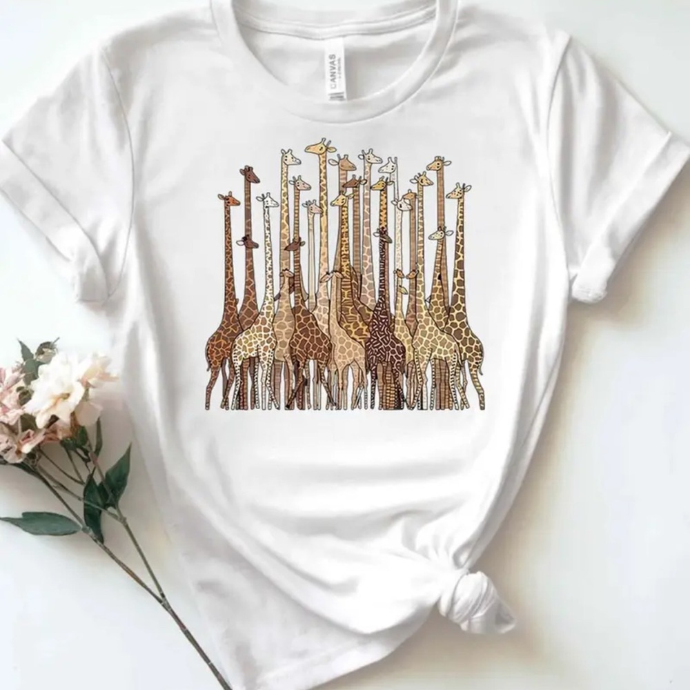 Giraffe Print Tee Shirt Quality Soft Cotton Unisex Plus Size 2X